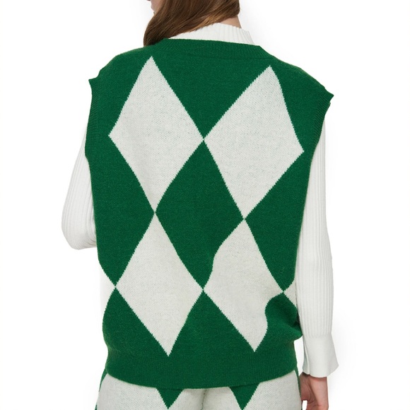 NWT CIDER "Magician" Co-ord Knit Vest and Shorts Green/White Argyle Size S - Picture 3 of 9